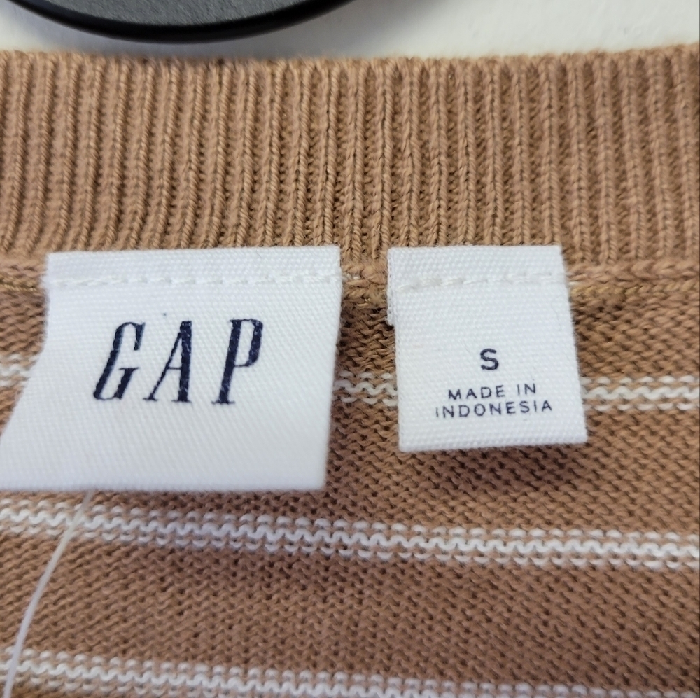 GAP Crew Neck Stripe Cardigan Camel Brown S - Picture 4 of 7